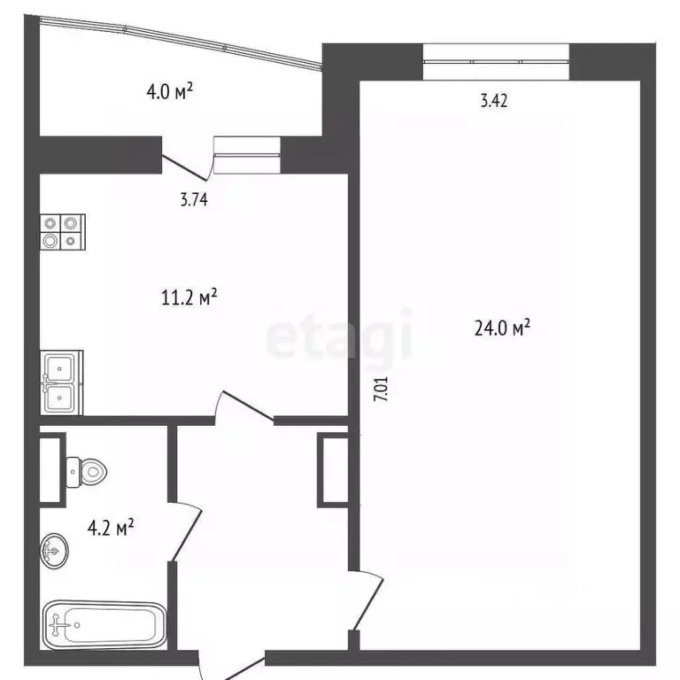 1-к кв. Ханты-Мансийский АО, Сургут Университетская ул., 21 (43.7 м) - Фото 1