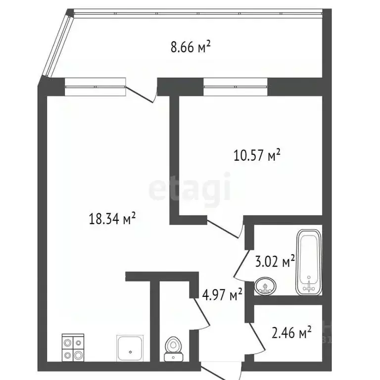 1-к кв. Брянская область, Брянск ул. Имени О.С. Визнюка, 14 (41.2 м) - Фото 1