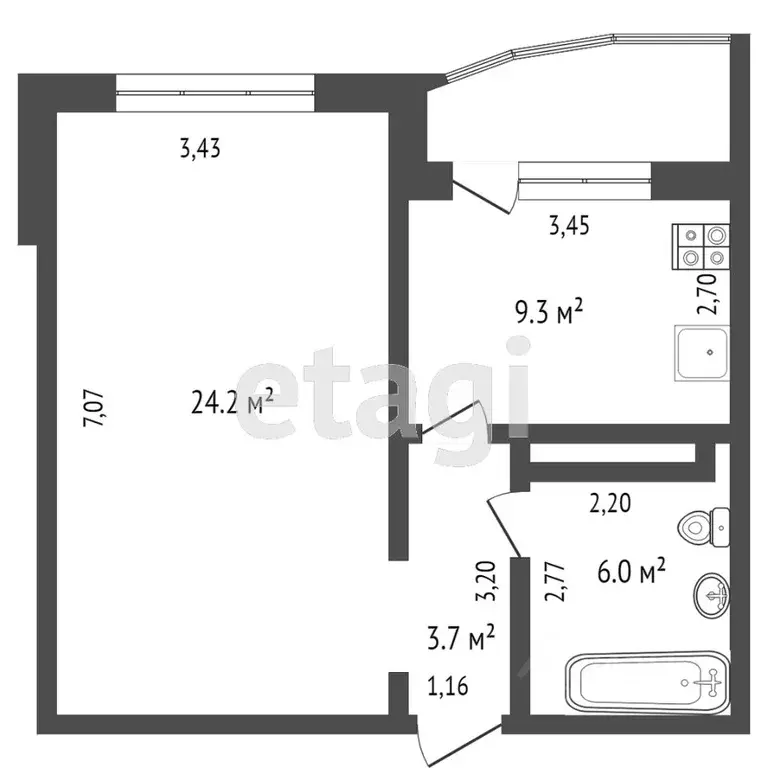 1-к кв. Тюменская область, Тюмень Кремлевская ул., 110к3 (43.5 м) - Фото 2