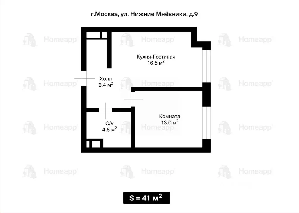 1-к кв. Москва ул. Нижние Мневники, 9 (41.0 м) - Фото 2