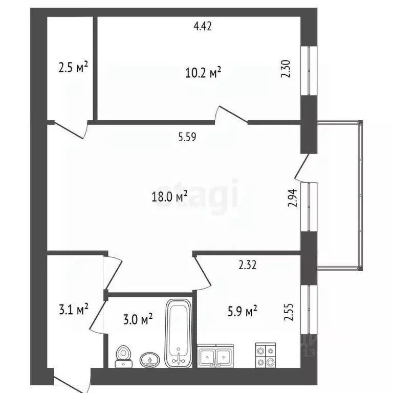 2-к кв. Хабаровский край, Ванино рп ул. 3-я Линия, 9 (42.7 м) - Фото 1