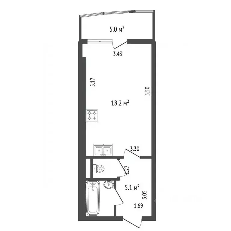 Студия Санкт-Петербург ул. Бутлерова, 11к3 (27.0 м) - Фото 2