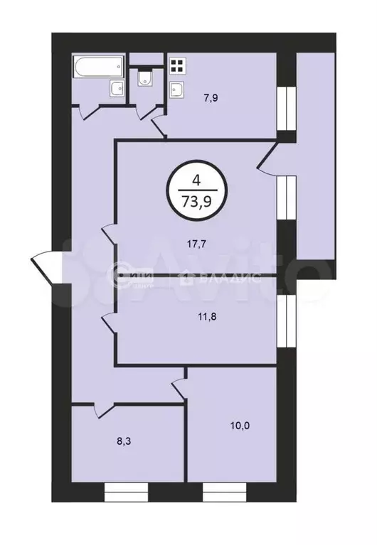 4-к. квартира, 73,9 м, 8/9 эт. - Фото 0