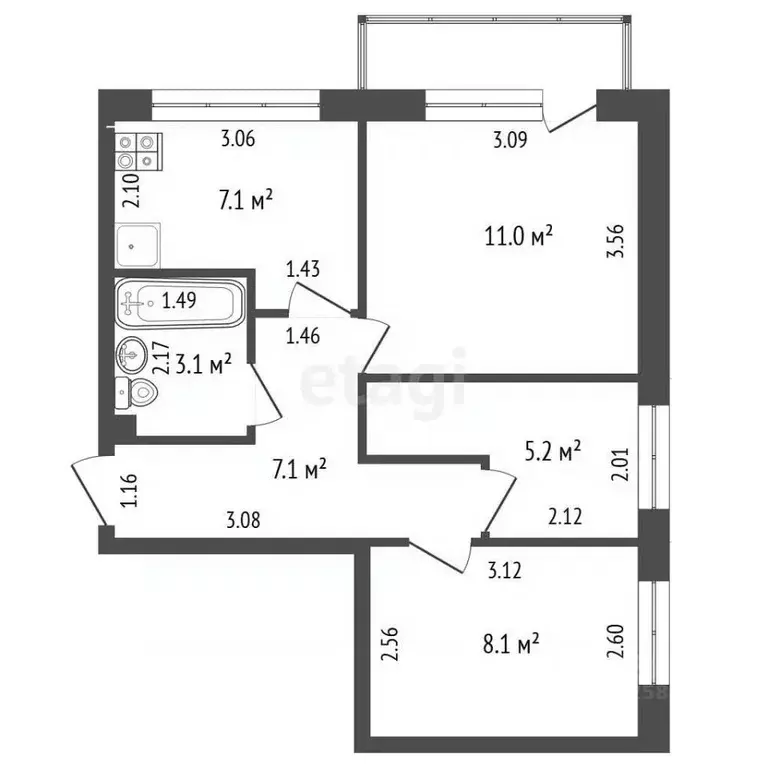 2-к кв. Вологодская область, Вологда Кубинская ул., 2 (41.6 м) - Фото 1