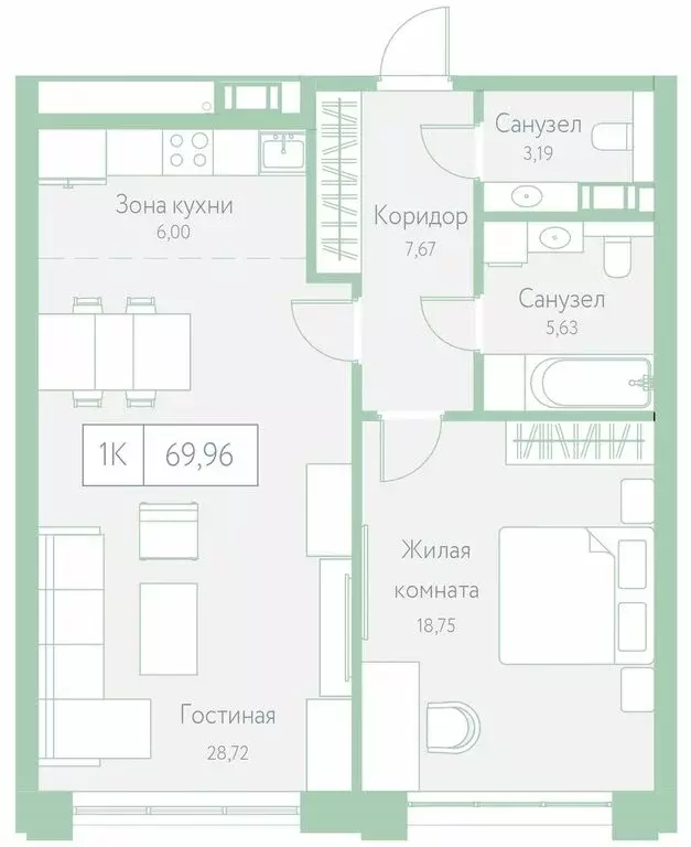 1-комнатная квартира: Хабаровск, Доступный переулок, 14 (69.96 м) - Фото 0