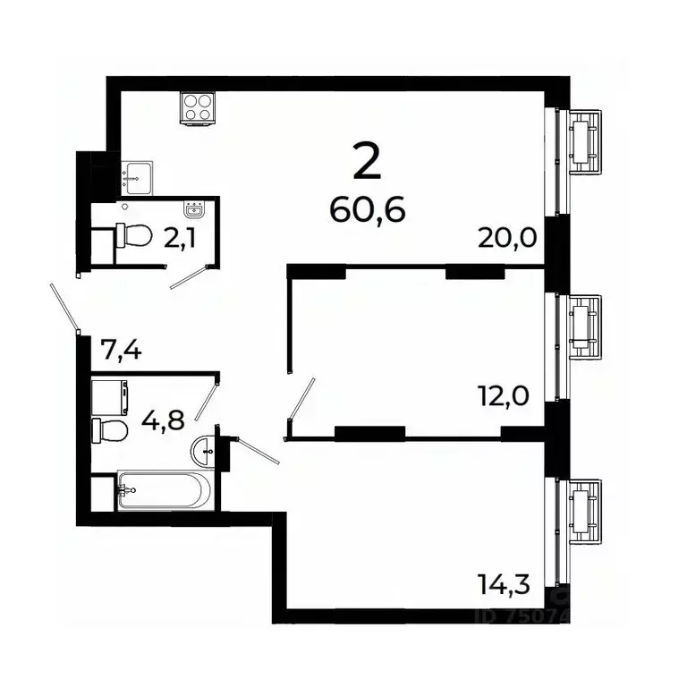2-к кв. Нижегородская область, Нижний Новгород ул. Коперника, 15 (60.6 ... - Фото 1