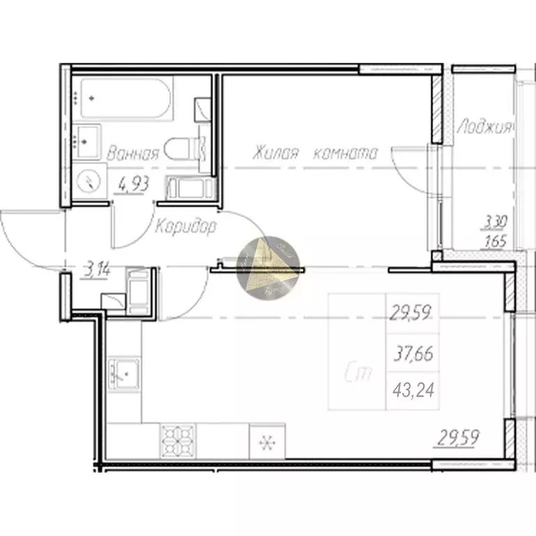 Квартира-студия: Санкт-Петербург, Среднерогатская улица, 11к2 (43.24 ... - Фото 1