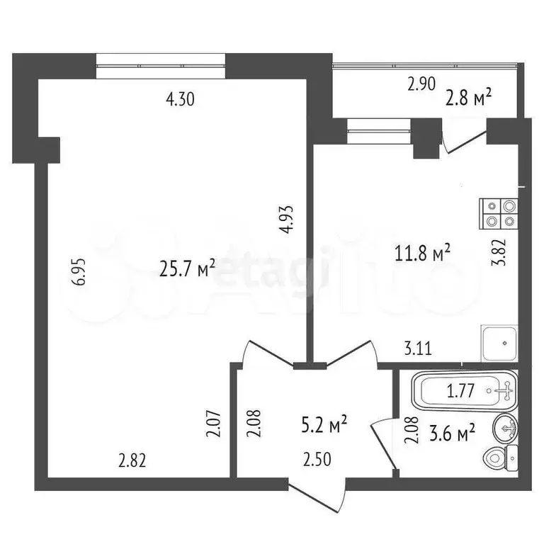 1-к. квартира, 46,3 м, 1/9 эт. - Фото 1