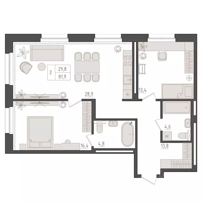 2-к кв. Башкортостан, Уфа 563-й кв-л,  (81.9 м) - Фото 1