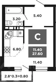 Студия Краснодарский край, Краснодар ул. Конгрессная, 19/1 (27.6 м) - Фото 1