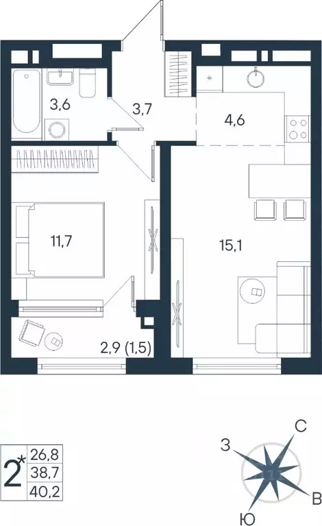 2-к кв. Пермский край, Пермь ул. Космонавта Беляева, 17 (40.2 м) - Фото 0