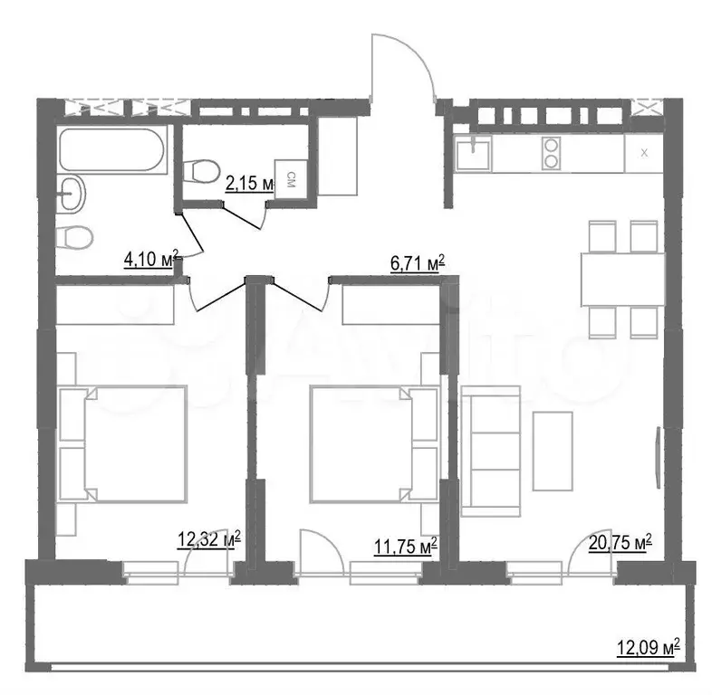 3-к. квартира, 58 м, 7/25 эт. - Фото 0