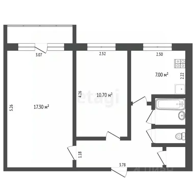 2-к кв. Тюменская область, Тюмень ул. Воровского, 23 (44.3 м) - Фото 2