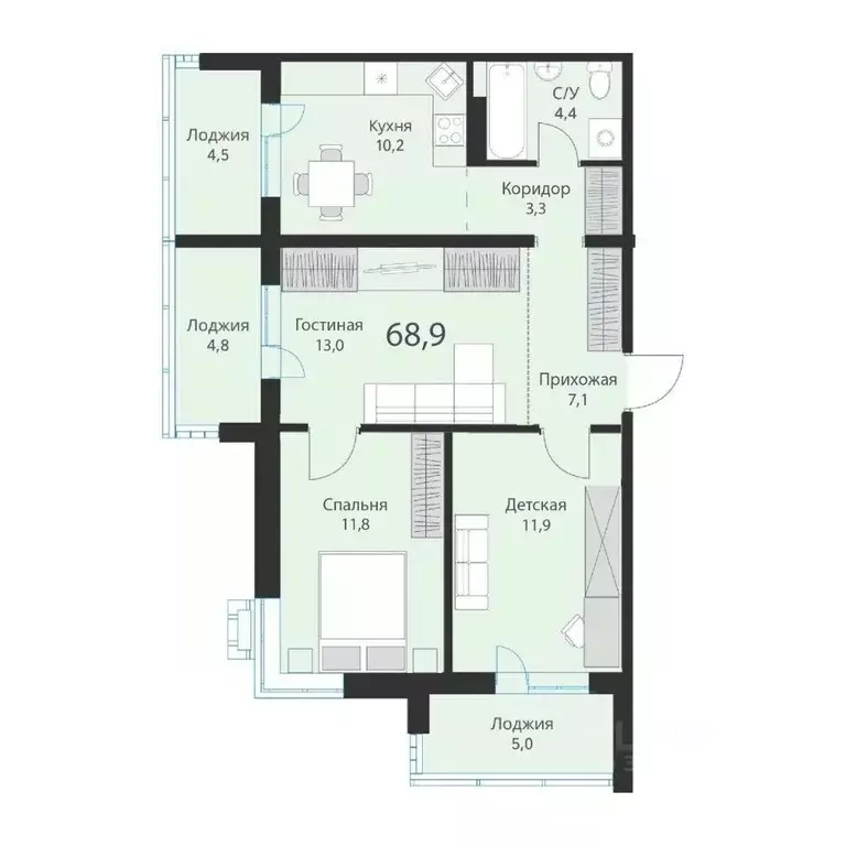 2-к кв. Новосибирская область, Новосибирск ул. Объединения, 28 (68.9 ... - Фото 1