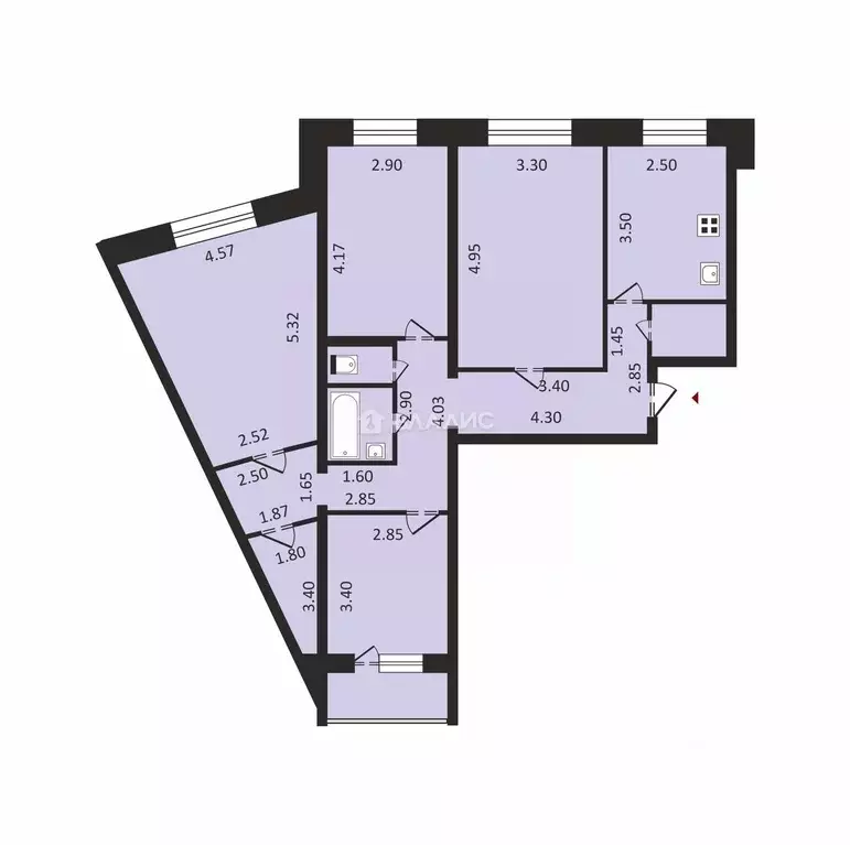 4-к кв. Рязанская область, Рязань ул. Новоселов, 58 (92.9 м) - Фото 1