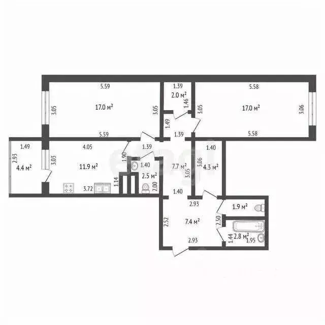 2-к кв. Башкортостан, Стерлитамак ул. Ботаническая, 4 (75.2 м) - Фото 2