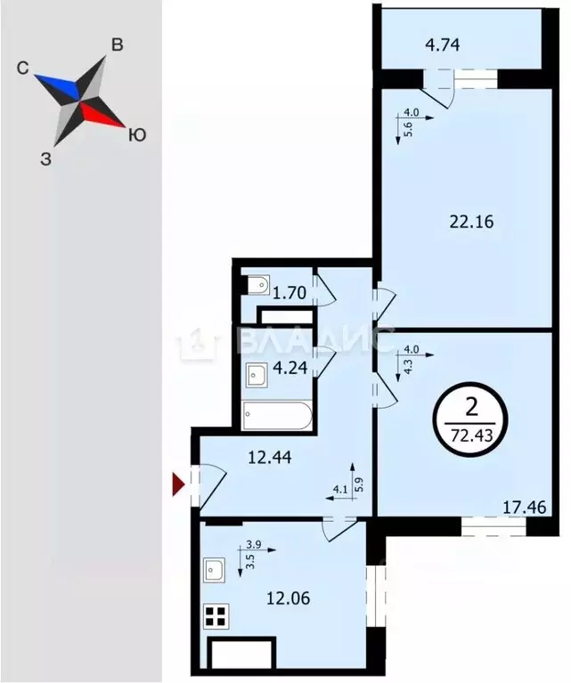 2-к кв. Владимирская область, Владимир ул. Мира, 9В (71.5 м) - Фото 1
