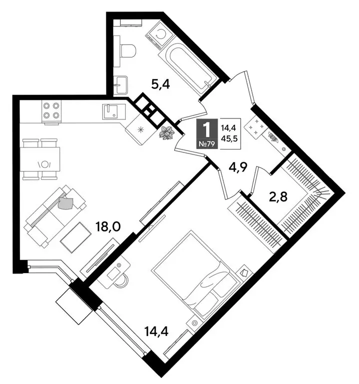 1-комнатная квартира: Краснодар, микрорайон Догма Парк (45.5 м) - Фото 0