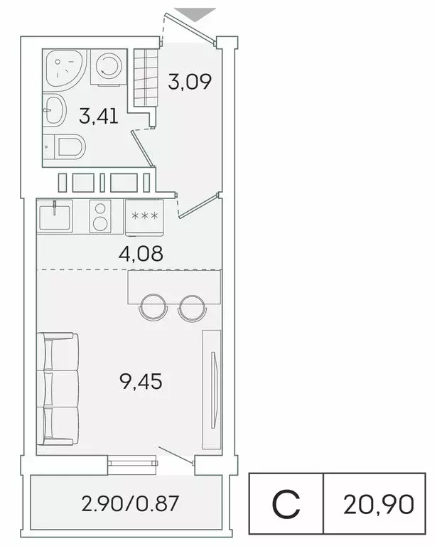 Квартира-студия: Мурино, Екатерининская улица, 11 (20 м) - Фото 0