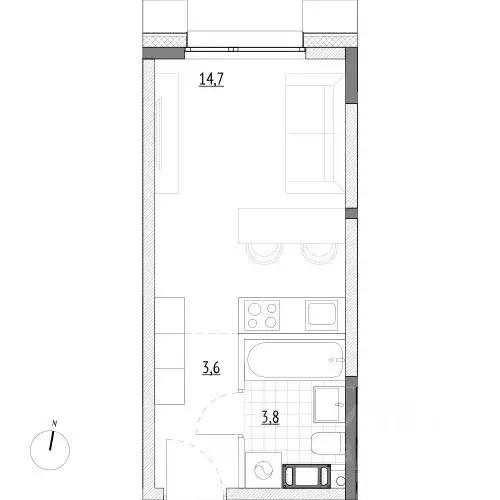 Студия Москва, Москва, Зеленоград 14-й мкр,  (22.1 м) - Фото 1