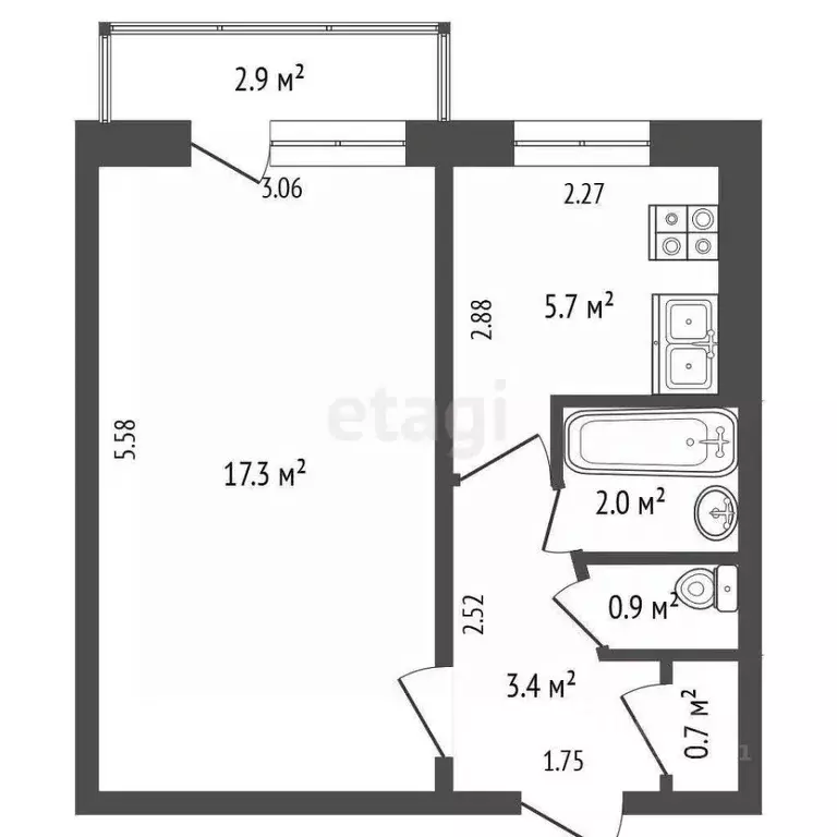 1-к кв. Ростовская область, Ростов-на-Дону ул. Туполева, 12 (30.9 м) - Фото 2