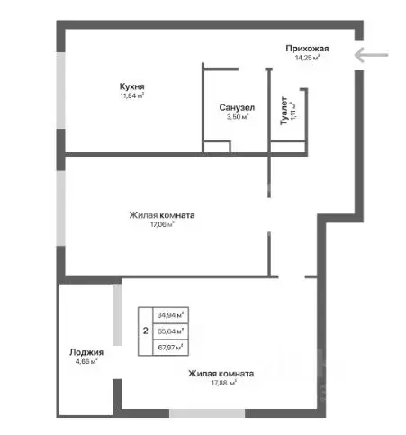 2-к кв. Калужская область, Калуга ул. Серафима Туликова, 4 (69.74 м) - Фото 2