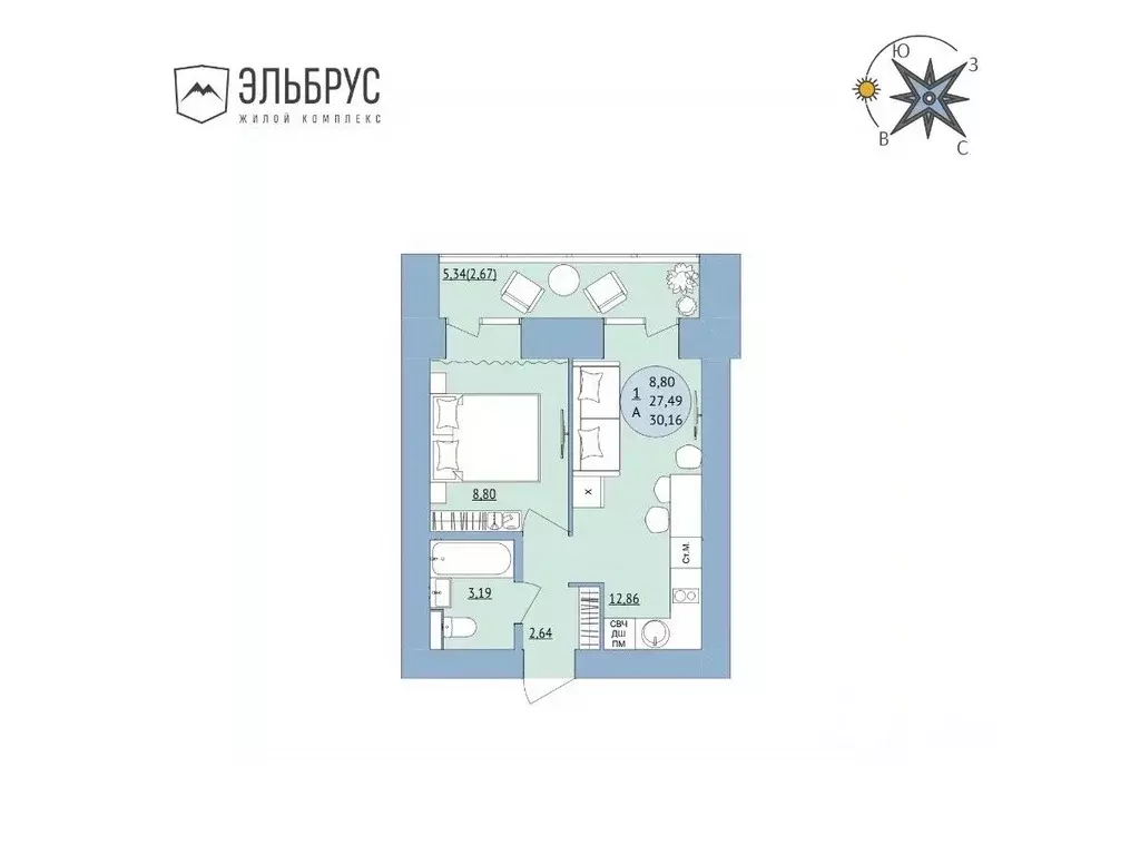 1-к кв. Башкортостан, Уфа Кавказская ул., 24 (30.16 м) - Фото 0