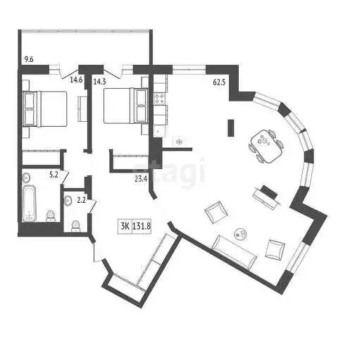 Продаётся 2-к квартира, 131.8 м - Фото 0