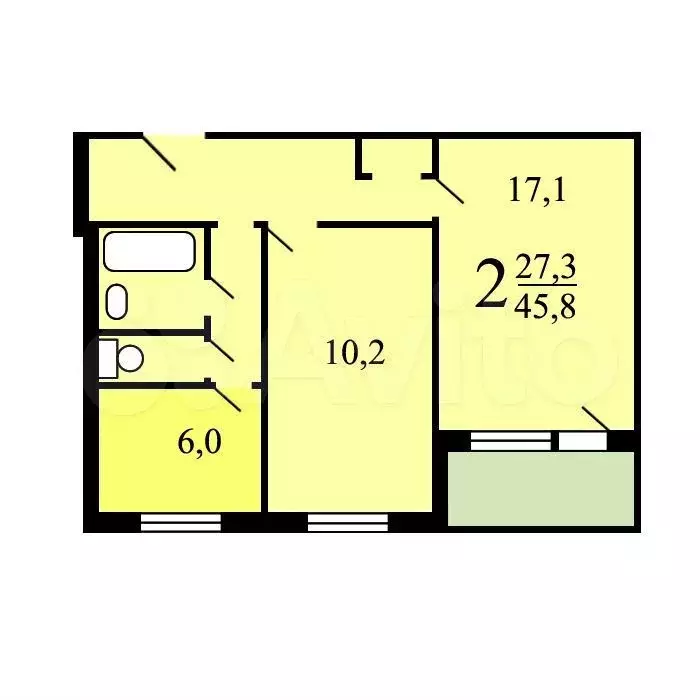 2-к. квартира, 45 м, 9/9 эт. - Фото 0