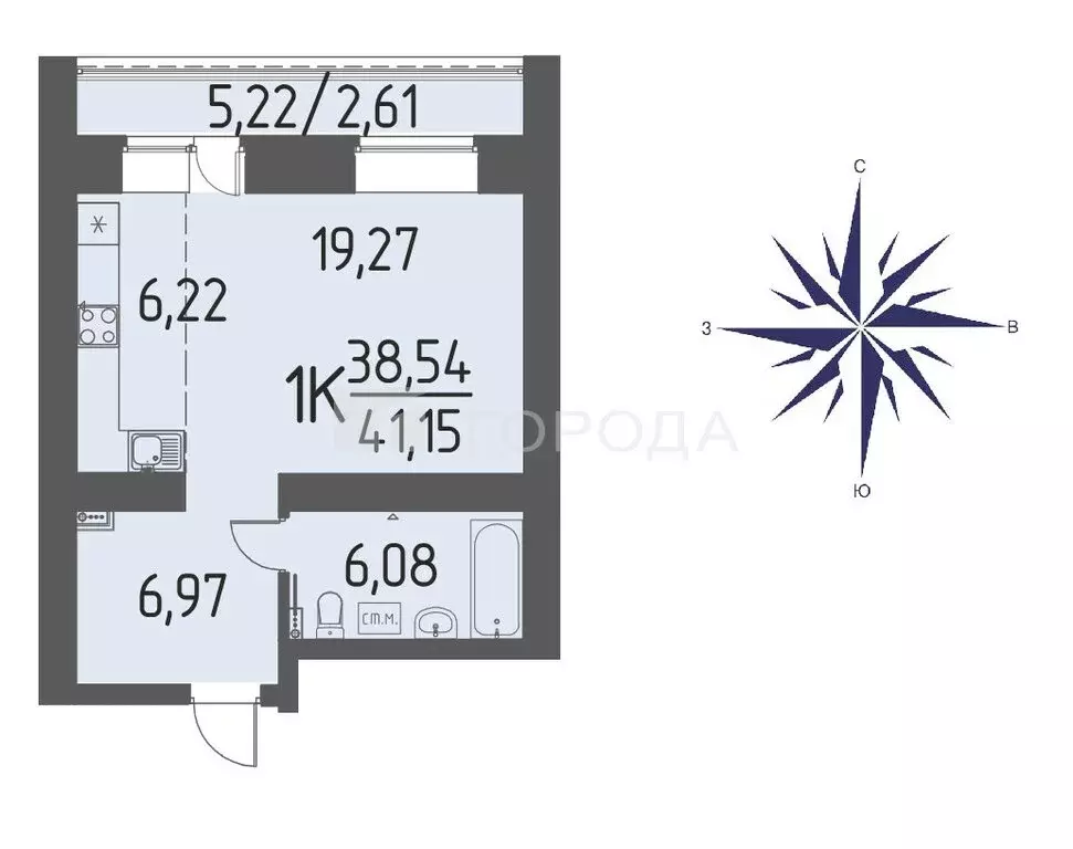 1-комнатная квартира: Кисловка, микрорайон Левобережный, улица Петра ... - Фото 0