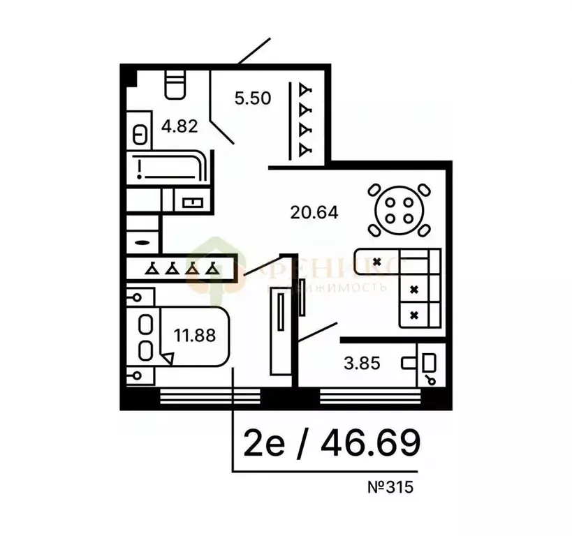 1-к кв. Санкт-Петербург Ремесленная ул., 17литЗ (46.69 м) - Фото 1