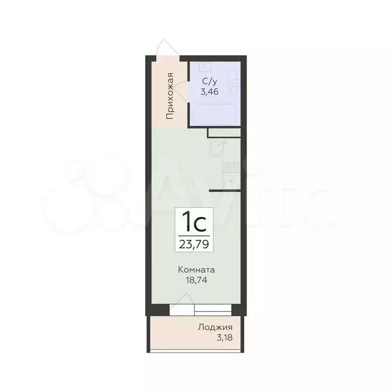 Квартира-студия, 23,8 м, 16/19 эт. - Фото 0