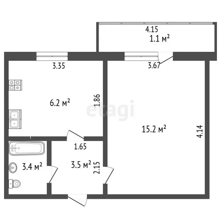 1-комнатная квартира: Октябрьский, улица Гоголя, 111 (29.4 м) - Фото 1