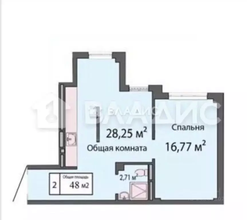2-к кв. Белгородская область, Белгород ул. Каштановая, 14 (48.0 м) - Фото 2