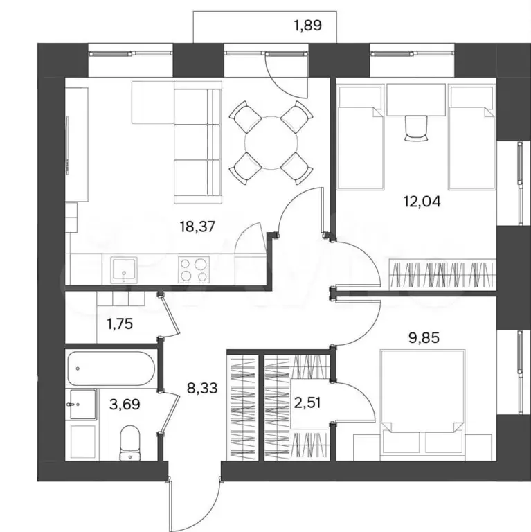 3-к. квартира, 57,1 м, 4/5 эт. - Фото 0