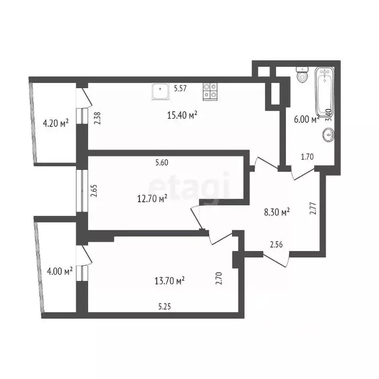 2-к кв. Ростовская область, Ростов-на-Дону ул. Ларина, 45с1 (58.0 м) - Фото 1