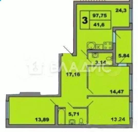 3-к. квартира, 98 м, 8/10 эт. - Фото 0