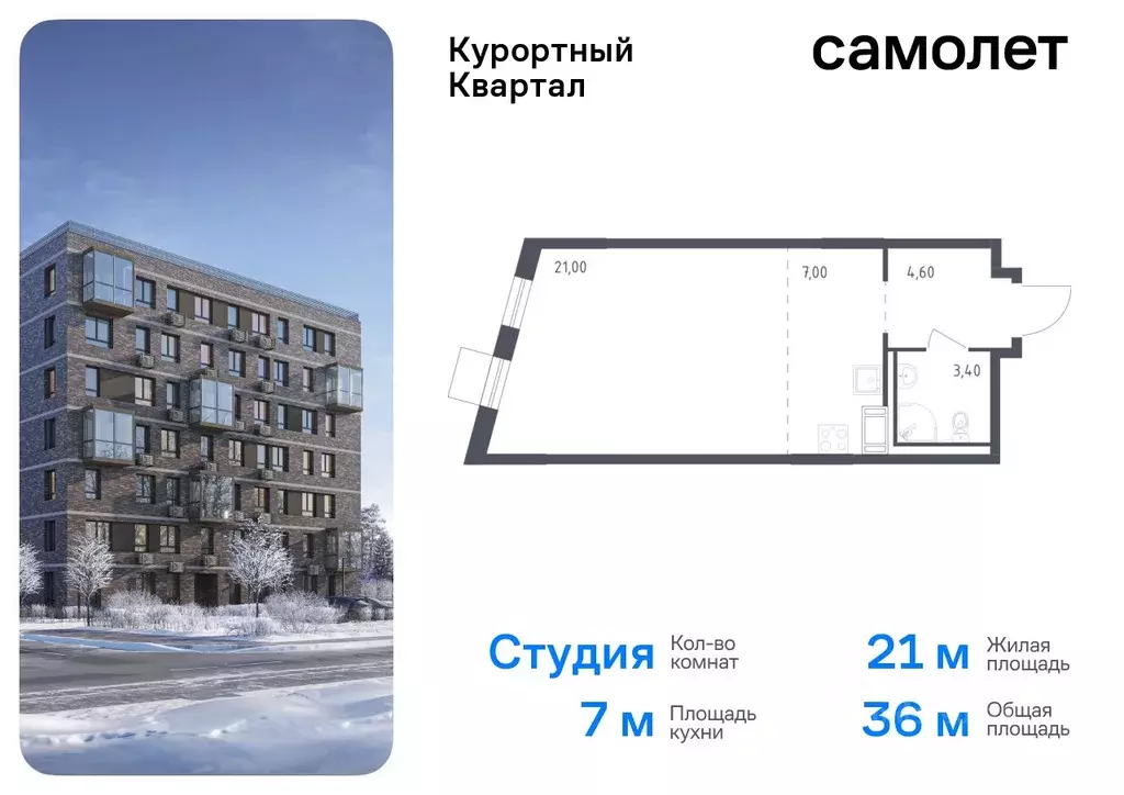 Студия Санкт-Петербург пос. Песочный, Школьная ул., 80 (36.0 м) - Фото 0