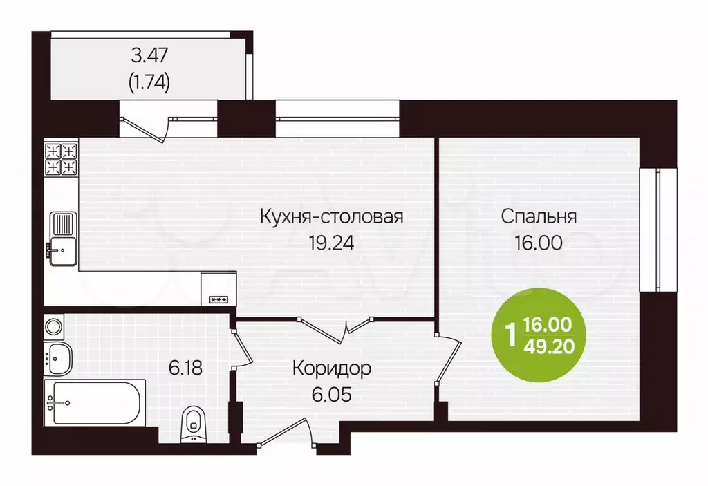 1-к. квартира, 49,2 м, 1/12 эт. - Фото 0