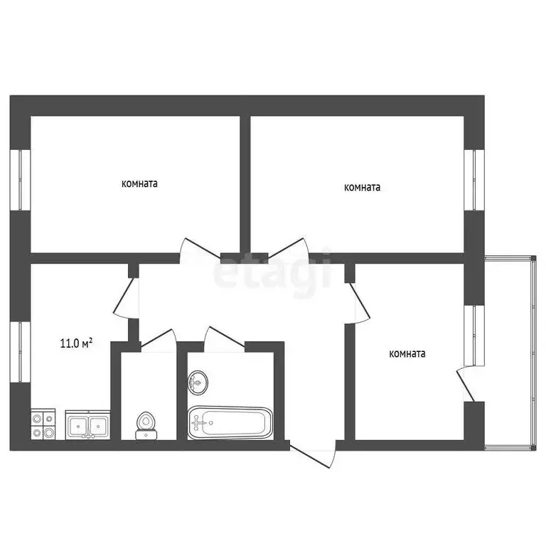 3-комнатная квартира: Рыбинск, улица Сурикова, 4 (67.1 м) - Фото 1