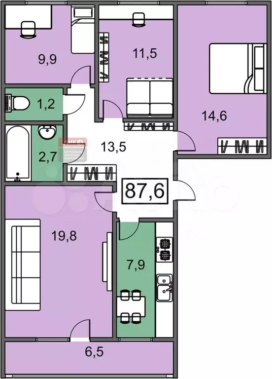 4-к. квартира, 81 м, 5/5 эт. - Фото 0