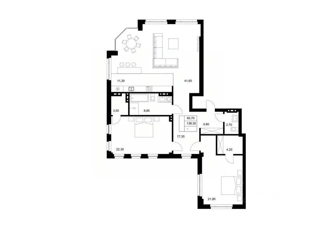 3-к кв. Томская область, Томск ул. Карташова, 13А (138.3 м) - Фото 1