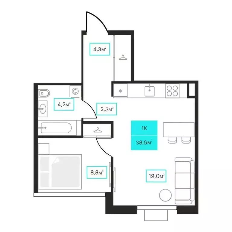 1-комнатная квартира: Тюмень, улица Червишевский Тракт, 25 (38.6 м) - Фото 1