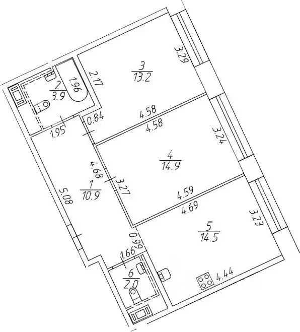 2-к кв. Санкт-Петербург ул. Челюскина, 10 (59.4 м) - Фото 0