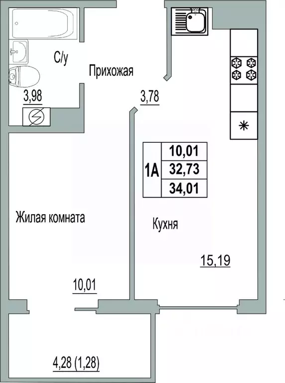 1-к кв. Псковская область, Псков Линейная ул., 89 (34.01 м) - Фото 0