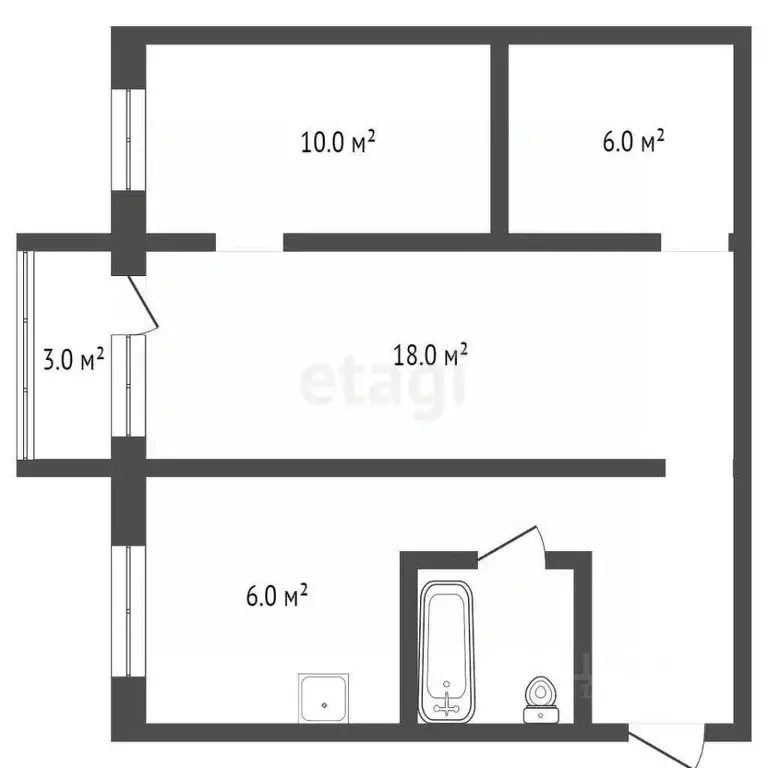 2-к кв. Брянская область, Брянск Литейная ул., 30 (42.4 м) - Фото 1