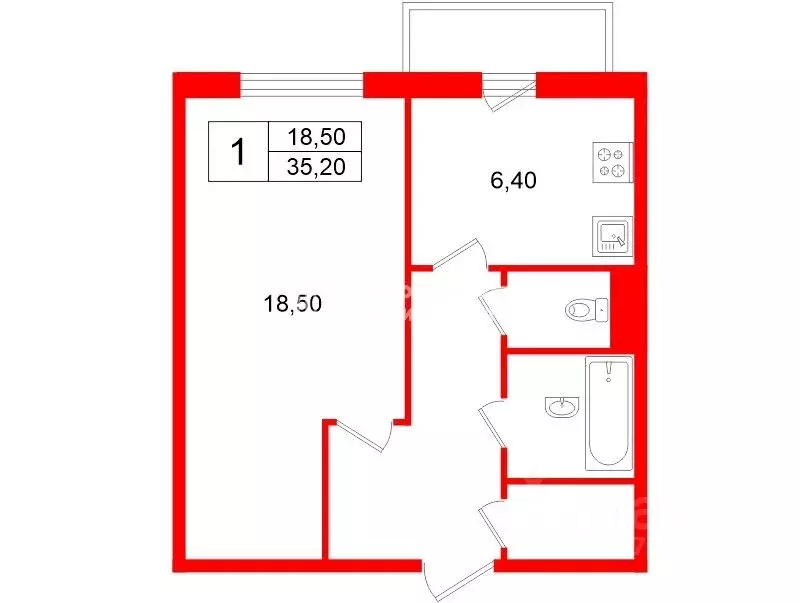 1-к кв. Санкт-Петербург Варшавская ул., 51К1 (35.2 м) - Фото 2