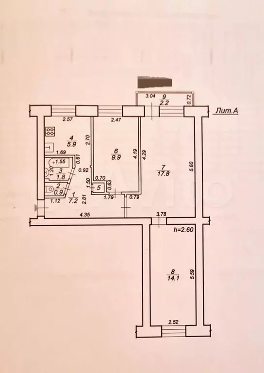 3-к. квартира, 57,9 м, 2/5 эт. - Фото 0
