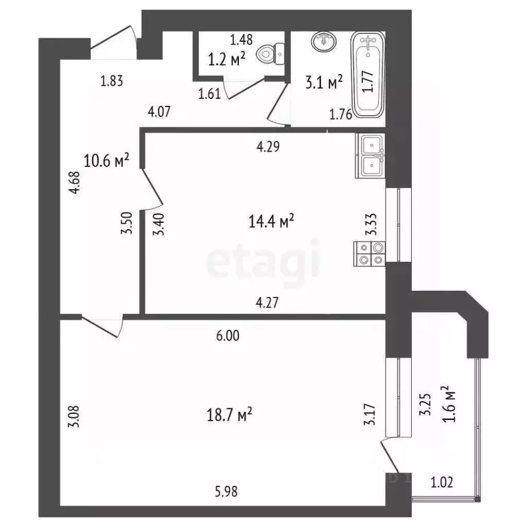 1-к кв. Башкортостан, Стерлитамак ул. Худайбердина, 222 (48.0 м) - Фото 2