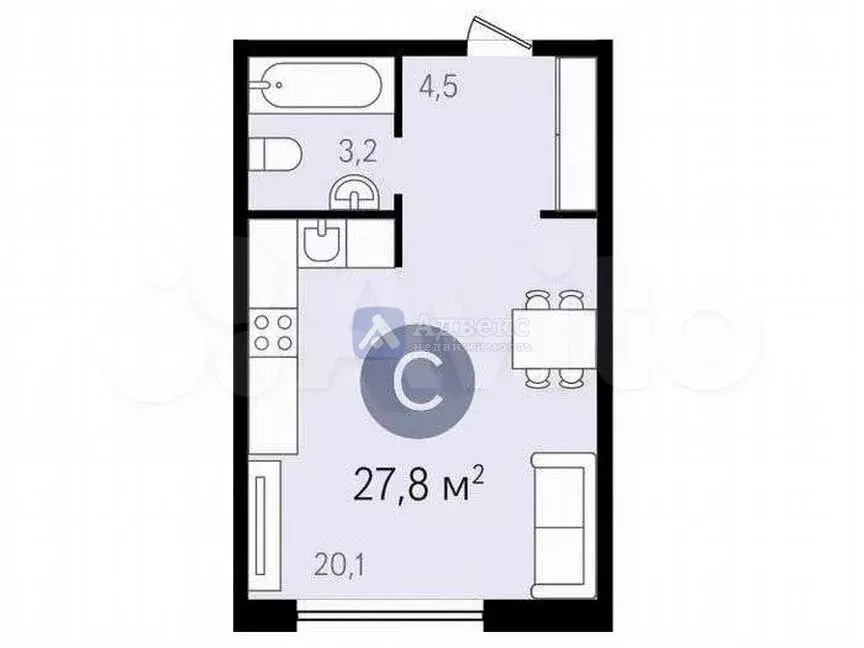 Квартира-студия, 27,7 м, 3/10 эт. - Фото 0